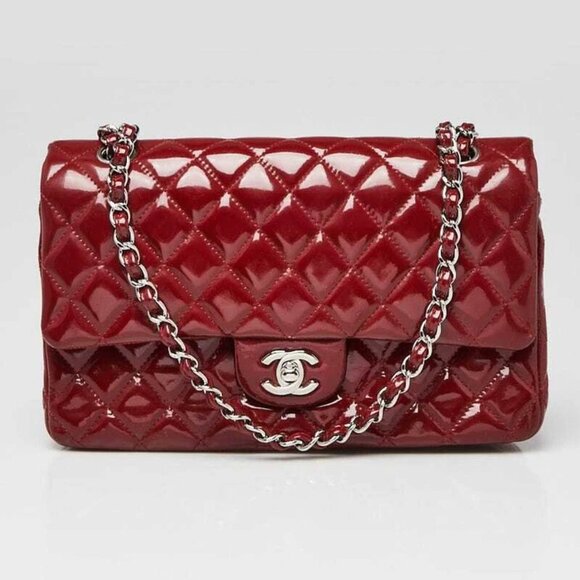 Chanel Red Quilted Patent Leather Classic Medium Double Flap Bag - Picture 1 of 12